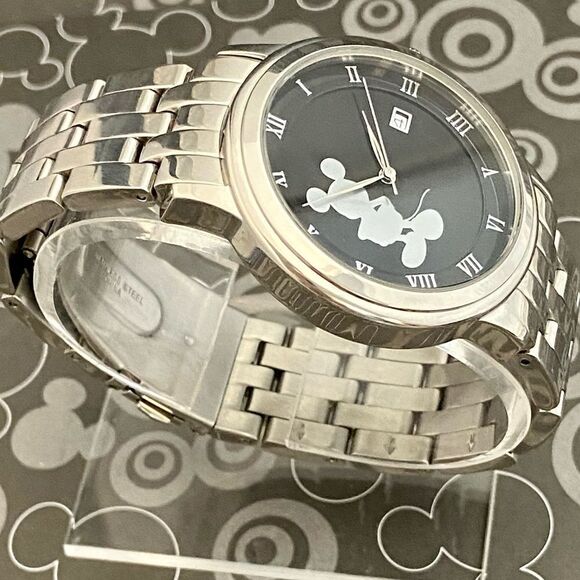 Disney Time Works All Stainless Steel Mickey Mouse Silhouette Dial Unisex Watch - Picture 6 of 14